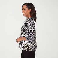 Alfred Dunner Classics Womens Split Tie Neck 3/4 Sleeve T-Shirt