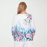 Alfred Dunner Classics Womens Round Neck 3/4 Sleeve T-Shirt