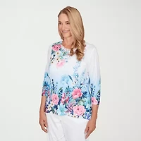 Alfred Dunner Classics Womens Round Neck 3/4 Sleeve T-Shirt