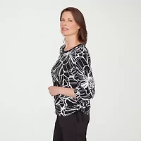 Alfred Dunner Classics Womens Crew Neck 3/4 Sleeve T-Shirt