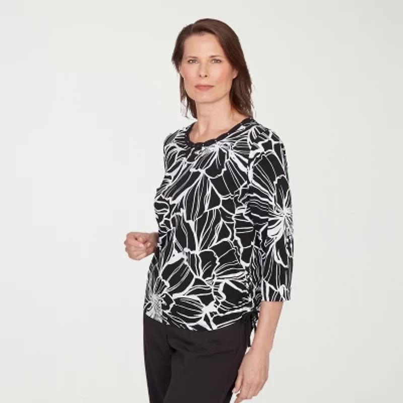 Alfred Dunner Classics Womens Crew Neck 3/4 Sleeve T-Shirt