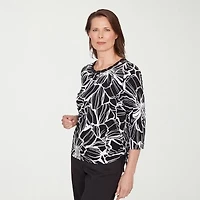 Alfred Dunner Classics Womens Crew Neck 3/4 Sleeve T-Shirt