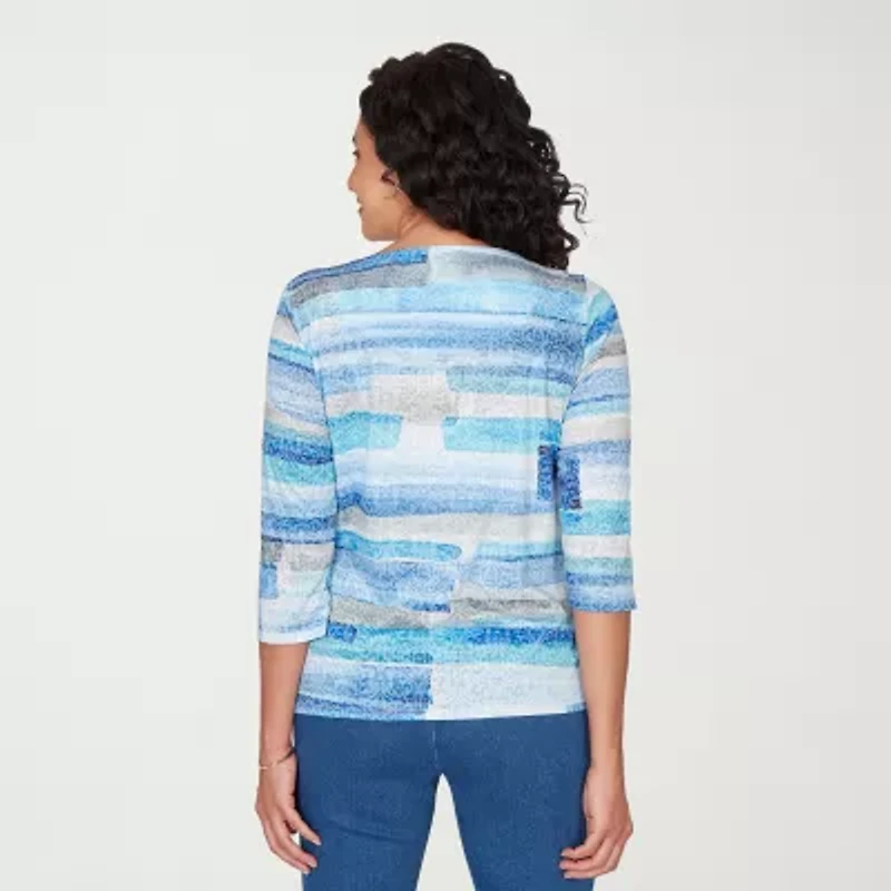 Alfred Dunner Classics Womens Crew Neck 3/4 Sleeve T-Shirt