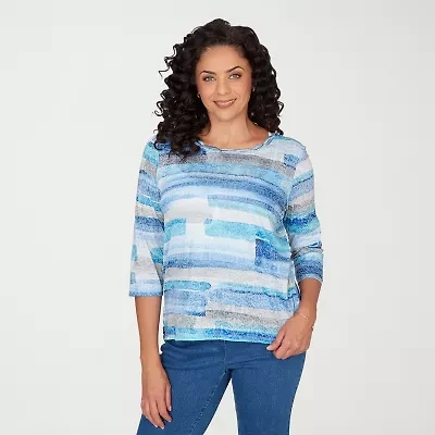 Alfred Dunner Classics Womens Crew Neck 3/4 Sleeve T-Shirt