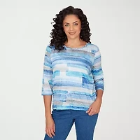 Alfred Dunner Classics Womens Crew Neck 3/4 Sleeve T-Shirt