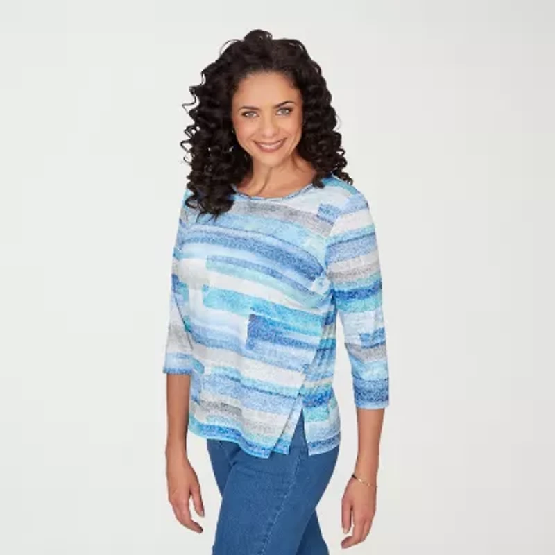 Alfred Dunner Classics Womens Crew Neck 3/4 Sleeve T-Shirt