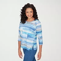 Alfred Dunner Classics Womens Crew Neck 3/4 Sleeve T-Shirt