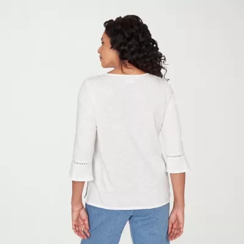 Alfred Dunner Austin Womens Round Neck 3/4 Sleeve T-Shirt