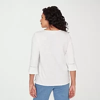 Alfred Dunner Austin Womens Round Neck 3/4 Sleeve T-Shirt