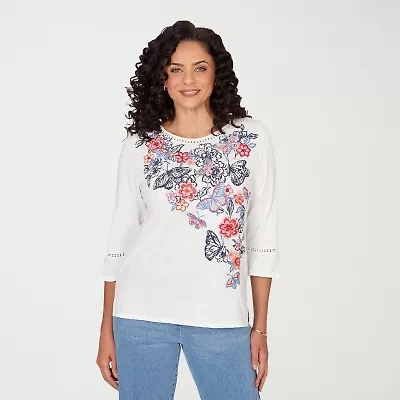 Alfred Dunner Austin Womens Round Neck 3/4 Sleeve T-Shirt