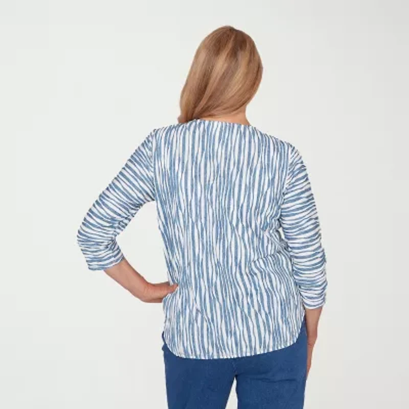 Alfred Dunner Austin Womens Crew Neck 3/4 Sleeve T-Shirt