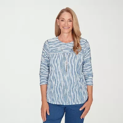 Alfred Dunner Austin Womens Crew Neck 3/4 Sleeve T-Shirt