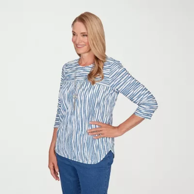 Alfred Dunner Austin Womens Crew Neck 3/4 Sleeve T-Shirt