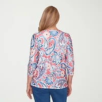 Alfred Dunner Austin Womens Round Neck 3/4 Sleeve T-Shirt