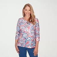 Alfred Dunner Austin Womens Round Neck 3/4 Sleeve T-Shirt