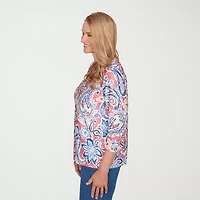 Alfred Dunner Austin Womens Round Neck 3/4 Sleeve T-Shirt