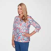 Alfred Dunner Austin Womens Round Neck 3/4 Sleeve T-Shirt