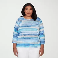 Alfred Dunner Classics Womens Plus Crew Neck 3/4 Sleeve T-Shirt