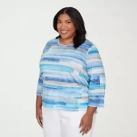 Alfred Dunner Classics Womens Plus Crew Neck 3/4 Sleeve T-Shirt