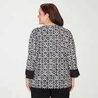 Alfred Dunner Classics Womens Plus Split Crew Neck 3/4 Sleeve T-Shirt