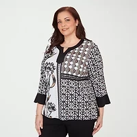 Alfred Dunner Classics Womens Plus Split Crew Neck 3/4 Sleeve T-Shirt