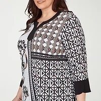 Alfred Dunner Classics Womens Plus Split Crew Neck 3/4 Sleeve T-Shirt