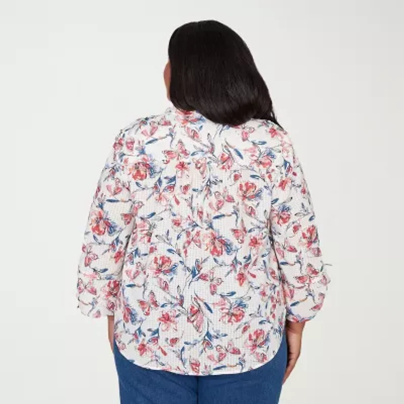 Alfred Dunner Austin Womens Plus 3/4 Sleeve Blouse