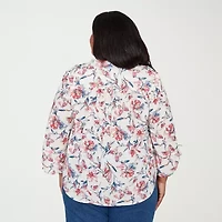 Alfred Dunner Austin Womens Plus 3/4 Sleeve Blouse