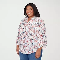 Alfred Dunner Austin Womens Plus 3/4 Sleeve Blouse