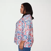 Alfred Dunner Austin Womens Plus Round Neck 3/4 Sleeve T-Shirt