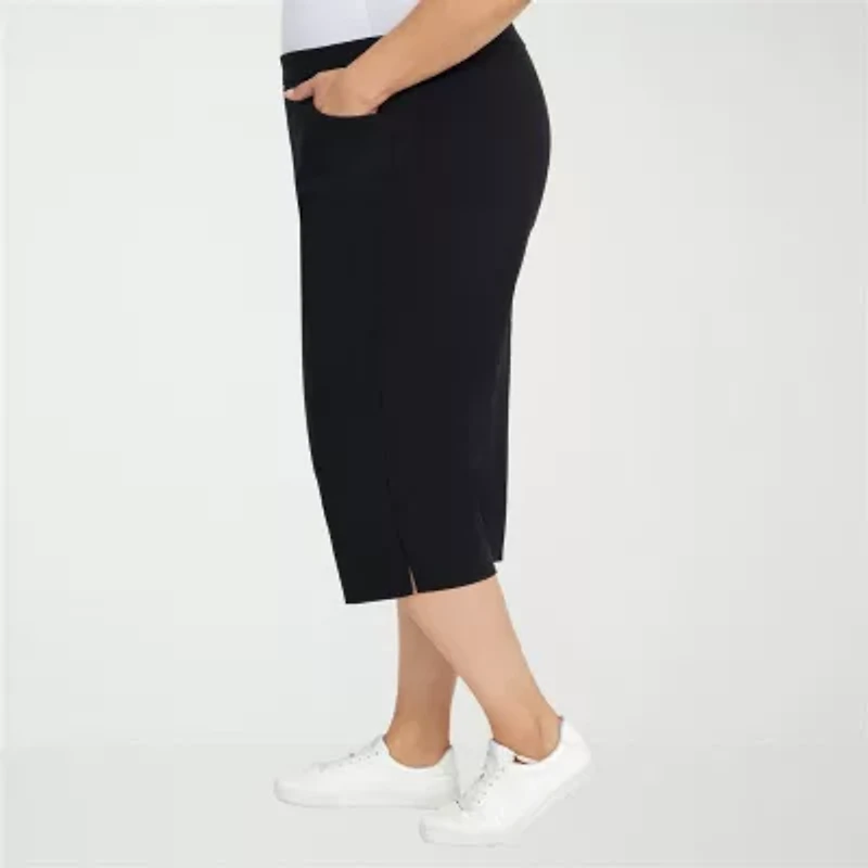 Alfred Dunner Classics Womens Plus Stretch Fabric Straight Mid Rise Capri Pant