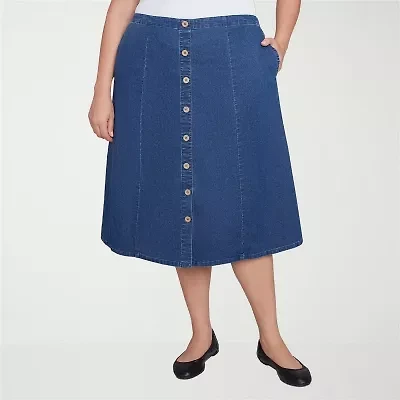 Alfred Dunner Classics Womens Plus Midi Denim Skirt