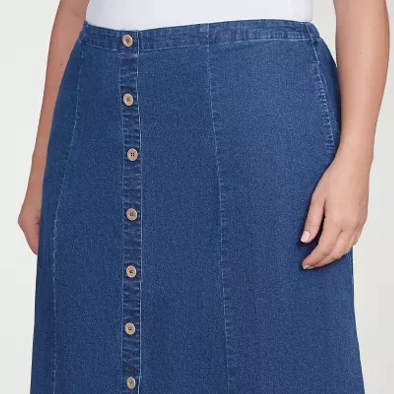Alfred Dunner Classics Womens Plus Midi Denim Skirt