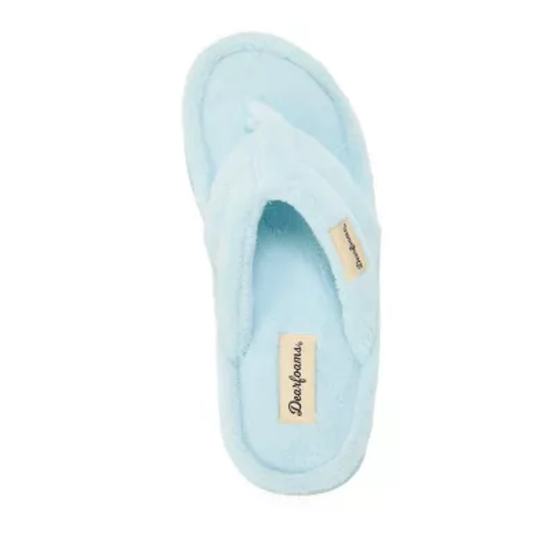 Dearfoams Wrenley Terry Thong Womens Memory Foam Slip-On Slippers