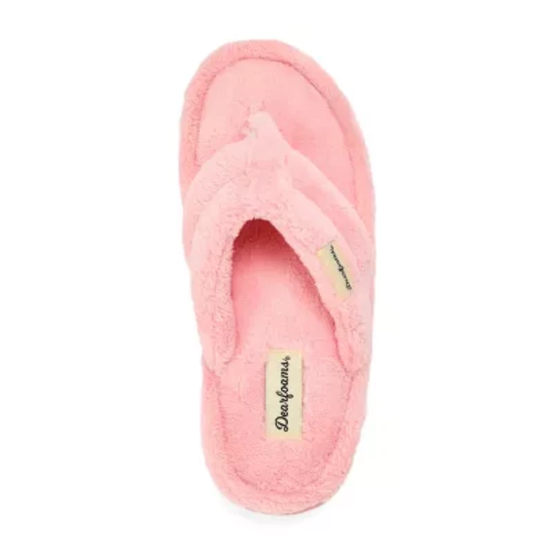 Dearfoams Wrenley Terry Thong Womens Memory Foam Slip-On Slippers