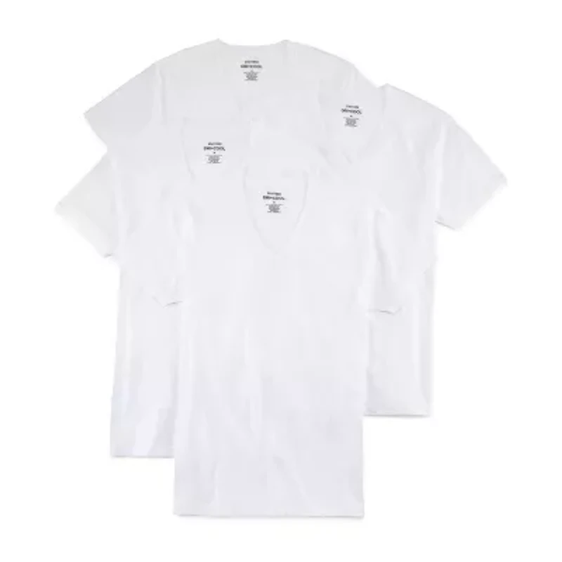 Stafford Dry + Cool Mens 4 Pack Short Sleeve V Neck Moisture Wicking T-Shirt