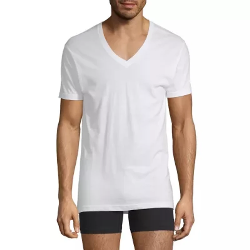 Stafford Dry + Cool Mens 4 Pack Short Sleeve V Neck Moisture Wicking T-Shirt