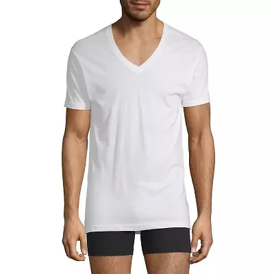 Stafford Dry + Cool Mens 4 Pack Short Sleeve V Neck Moisture Wicking T-Shirt