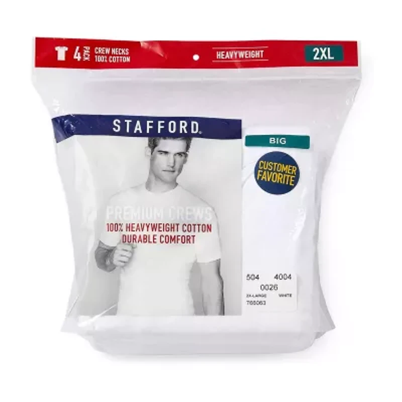 Stafford Heavyweight Cotton Mens 4 Pack Short Sleeve Crew Neck T-Shirt
