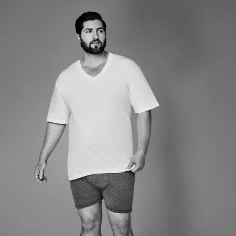 Stafford Heavyweight Cotton Mens 4 Pack Short Sleeve V Neck T-Shirt