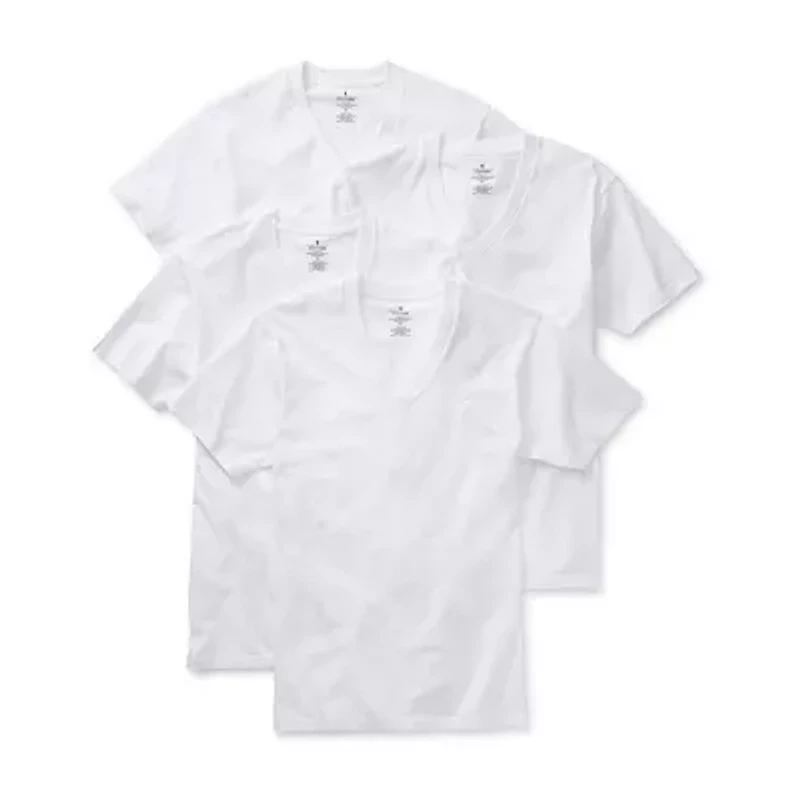 Stafford Heavyweight Cotton Mens 4 Pack Short Sleeve V Neck T-Shirt