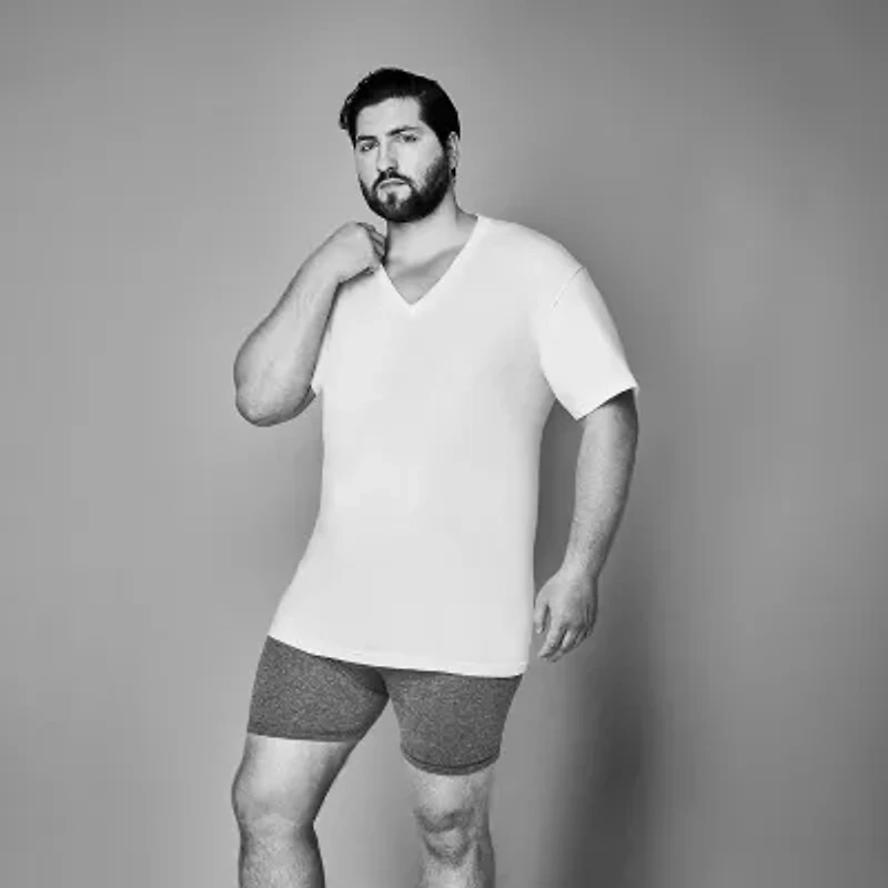 Stafford Dry + Cool Mens 4 Pack Short Sleeve V Neck Moisture Wicking T-Shirt