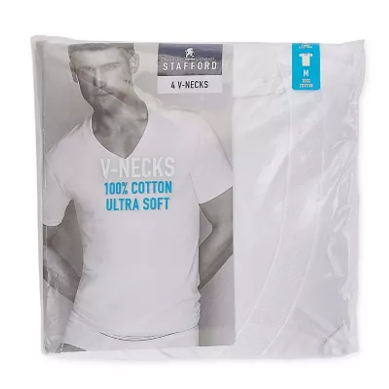 Stafford Super Soft Cotton Mens 4 Pack Short Sleeve V Neck T-Shirt
