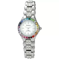 Armitron® Now® Womens Rainbow Crystal Accent Silver-Tone Mother-of-Pearl Watch