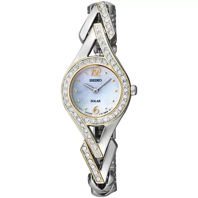Seiko® Womens Two-Tone Crystal Accent Mother-of-Pearl Solar Watch SUP174