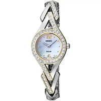 Seiko® Womens Two-Tone Crystal Accent Mother-of-Pearl Solar Watch SUP174