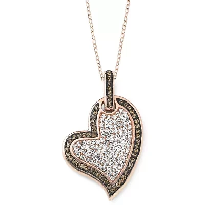 Chocolate Crystal Heart Pendant Necklace Rosetone