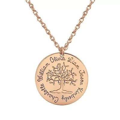 Personalized Womens Round Family Tree Name Pendant Necklace
