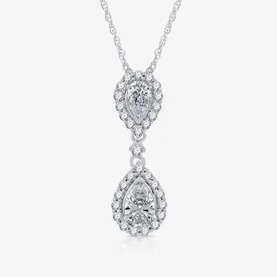 (G-H / Si2-I1) Womens 1 CT. T.W. Lab Grown White Diamond 10K White Gold Pear 18 Inch Pendant Necklace
