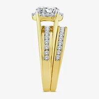 (G / Si1-Si2) Womens 1 1/2 CT. T.W. Lab Grown White Diamond 14K White Gold Oval Side Stone Halo Bridal Set